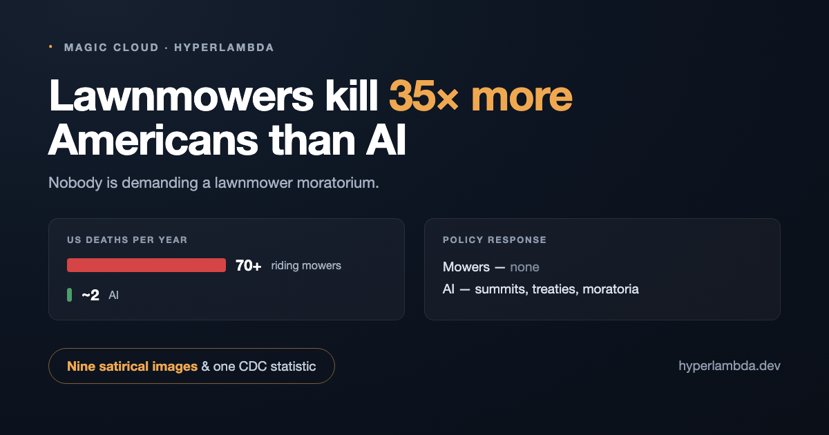 Riding Lawnmowers Kill 35× More Americans Than AI. Nobody Is Demanding a Lawnmower Moratorium.