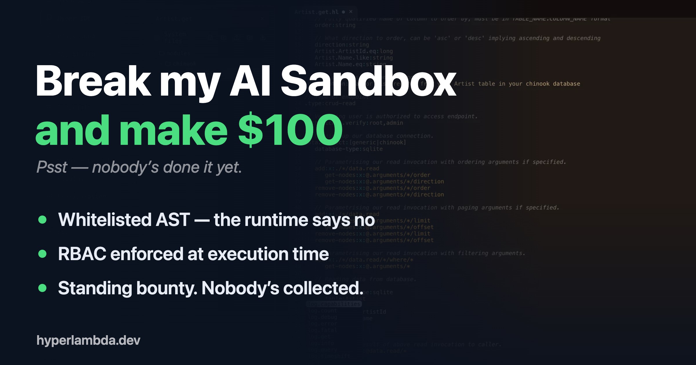 Break my AI Sandbox and make $100 - Psst, nobody's done it yet!