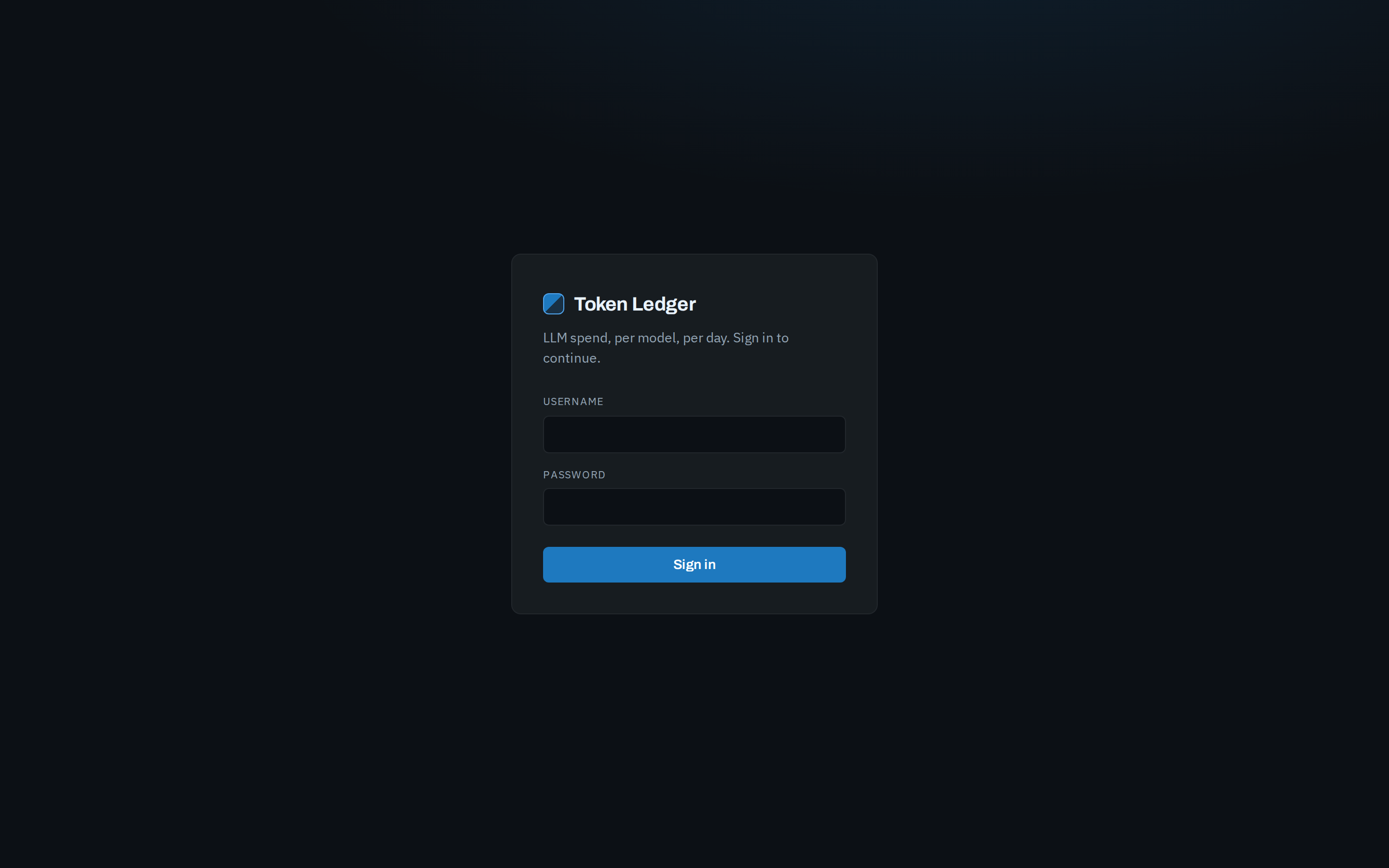 Token Ledger login — role-secured entry to the dashboard
