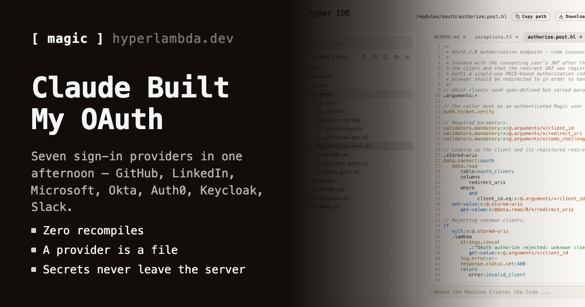 Claude Built My OAuth: Seven Sign-In Providers in One Afternoon, Zero Recompiles