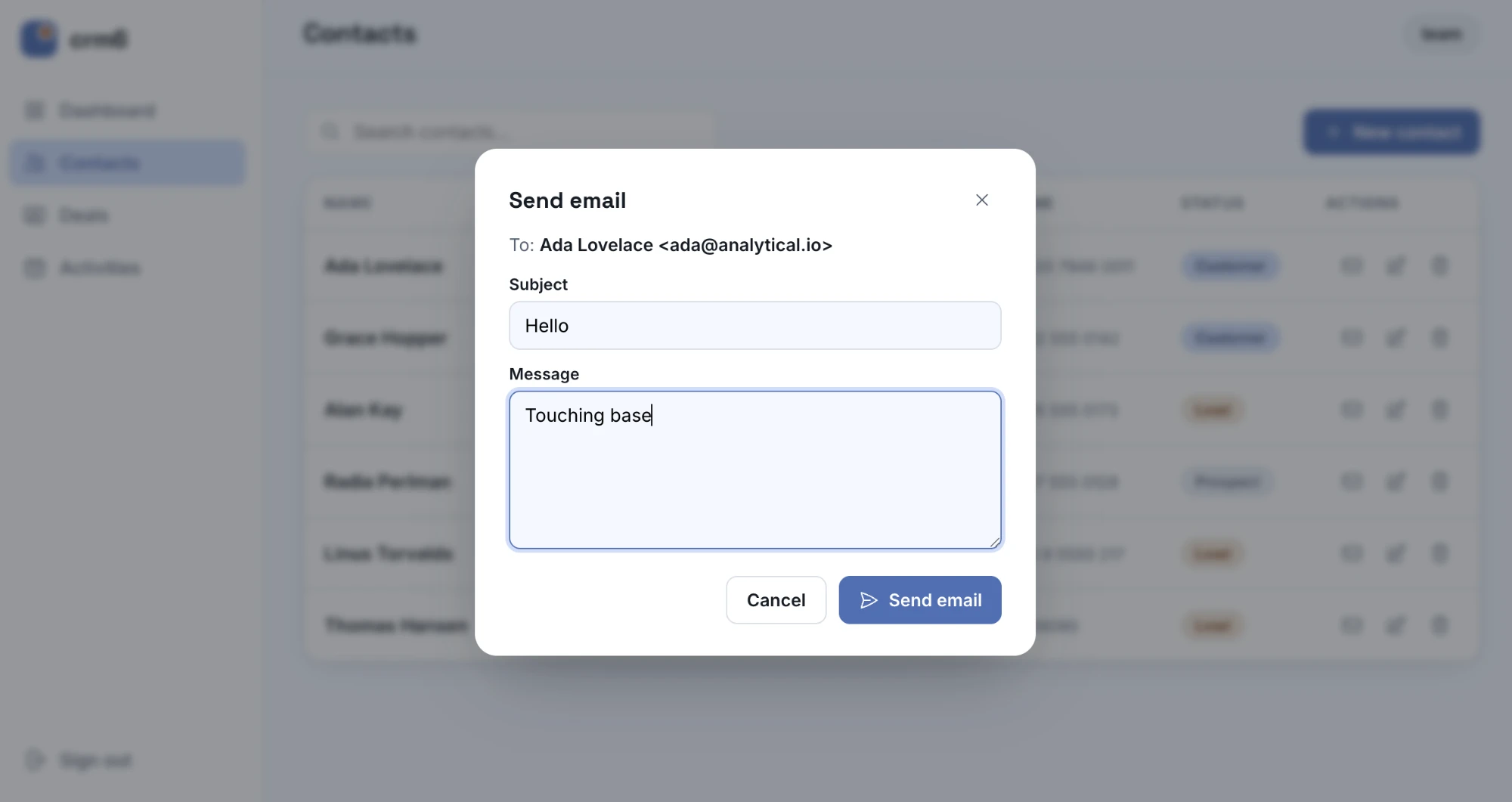 Composing an email to a contact — one guest-gated endpoint, zero mail-provider plumbing