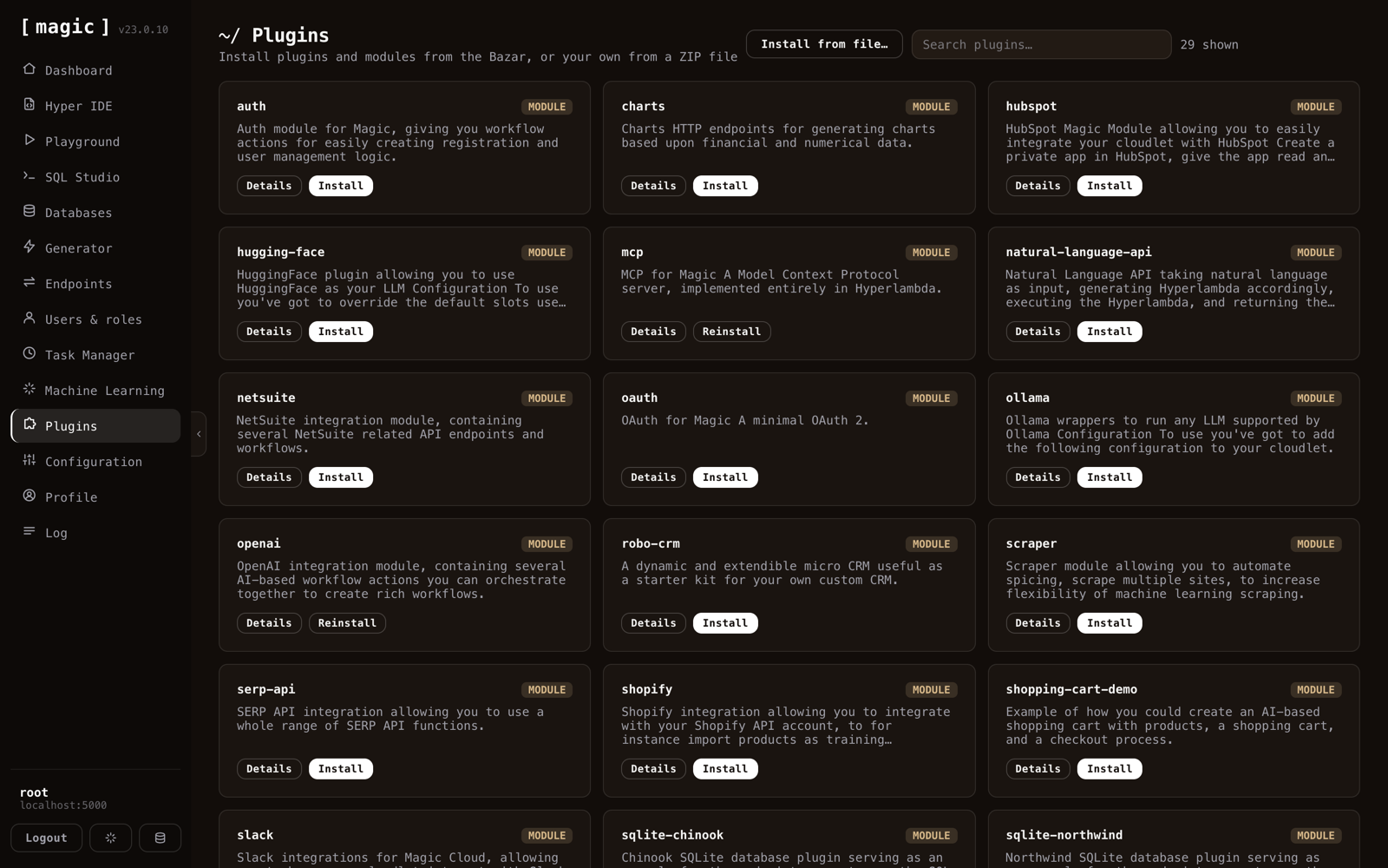 The Plugins screen showing available Bazar modules