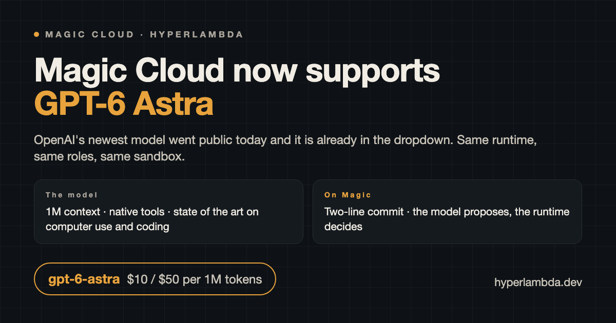 Magic Cloud Now Supports GPT-6 Astra