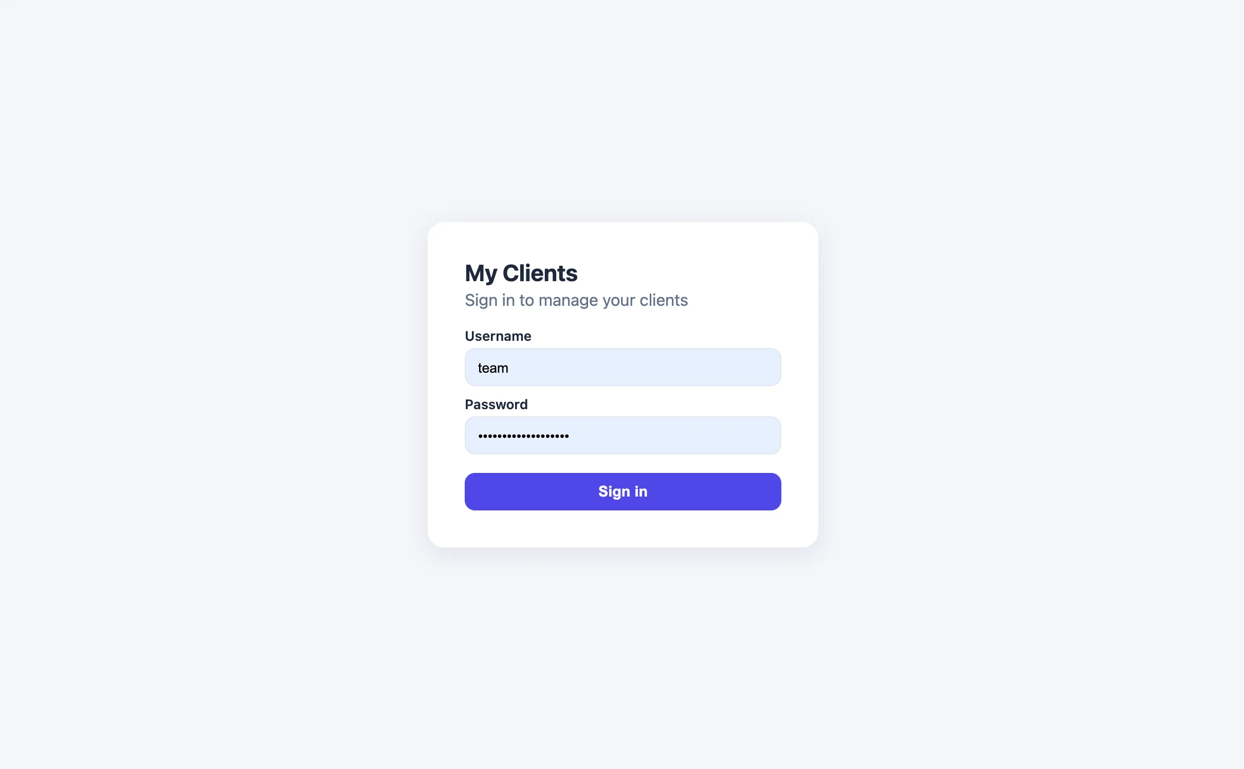 The login screen — JWT authentication handled by the platform, zero auth code in the application